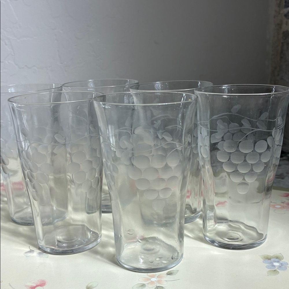 Vintage Set of Clear Juice or Cordial Etched Glasses